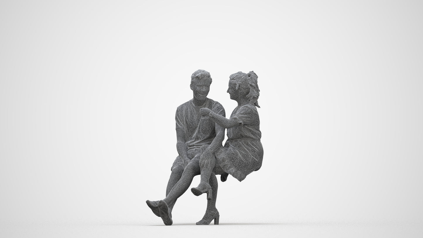 scanned 3D woman casual couple, photogrammetry people for Enscape and V-Ray, wireframe back view