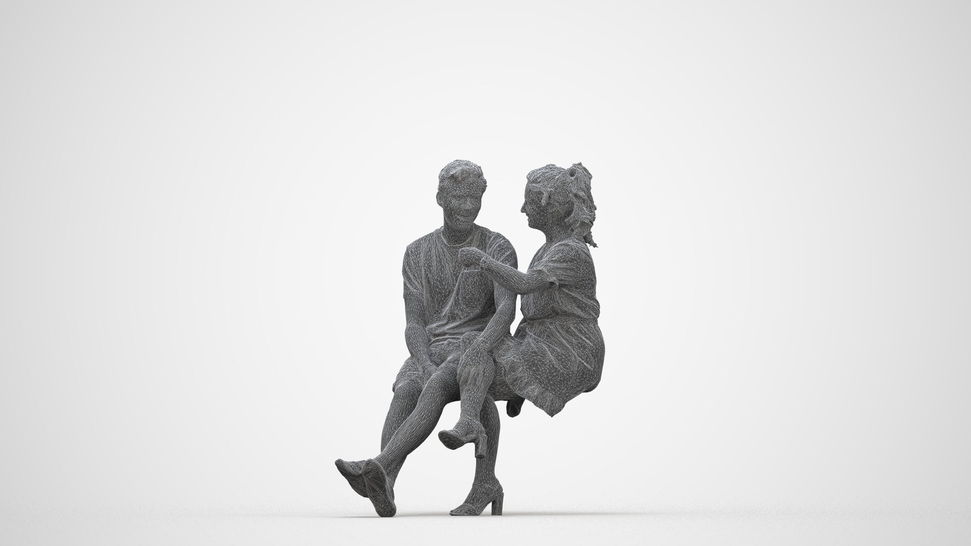 scanned 3D woman casual couple, photogrammetry people for Enscape and V-Ray, wireframe back view