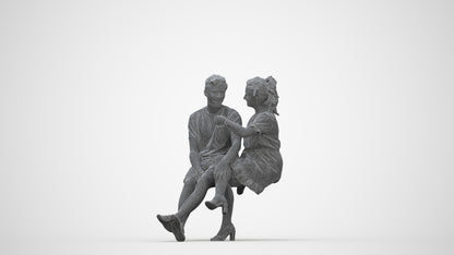 scanned 3D woman casual couple, photogrammetry people for Enscape and V-Ray, wireframe back view