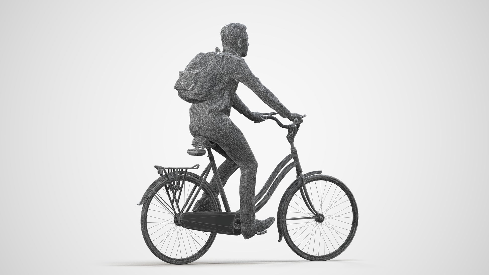 realistic 3D human boy business cycling, archviz people FBX OBJ for Blender, wireframe side view