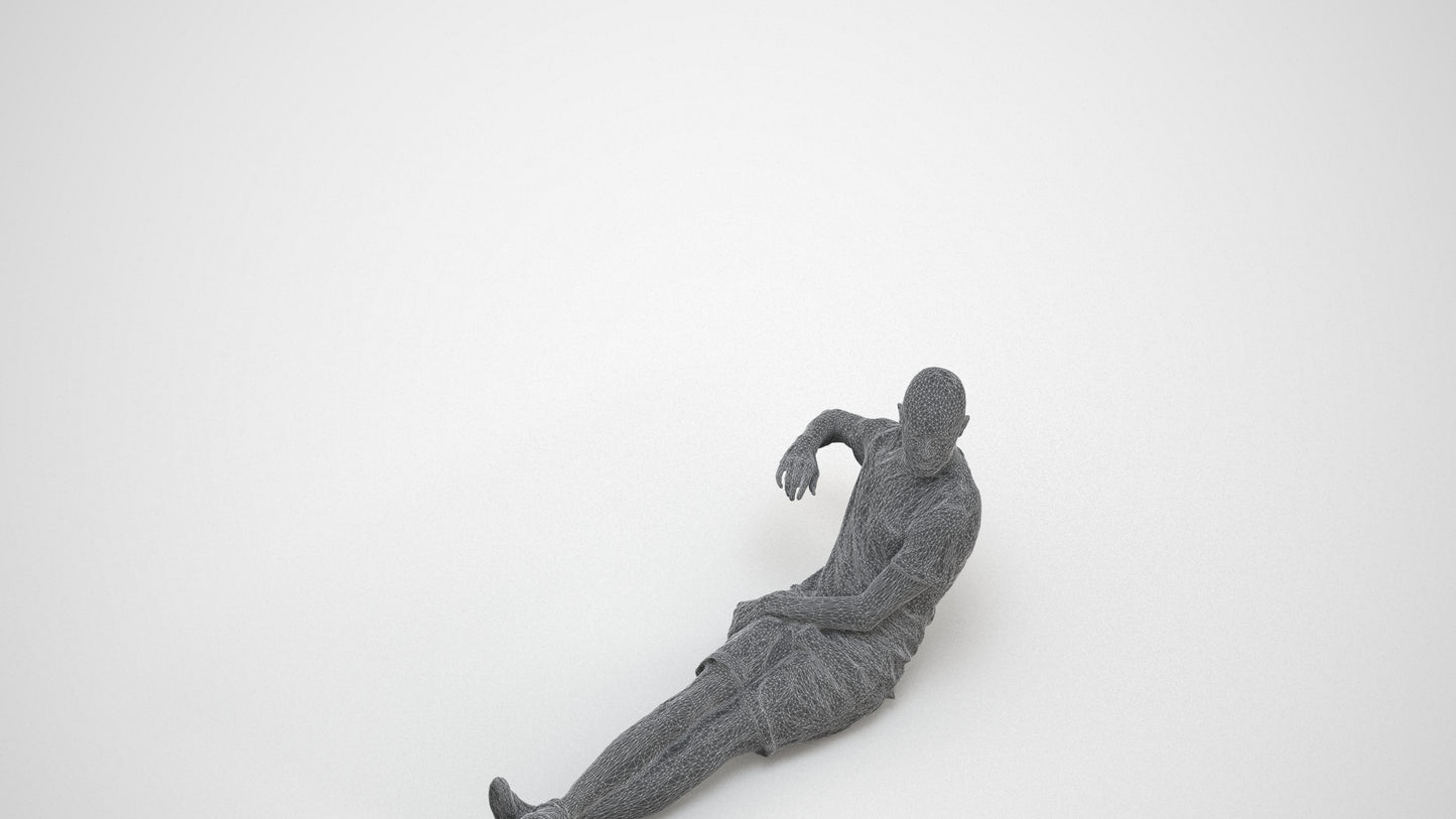 3D scanned man sitting casual, photorealistic archviz people for Enscape and SketchUp, wireframe three-quarter view
