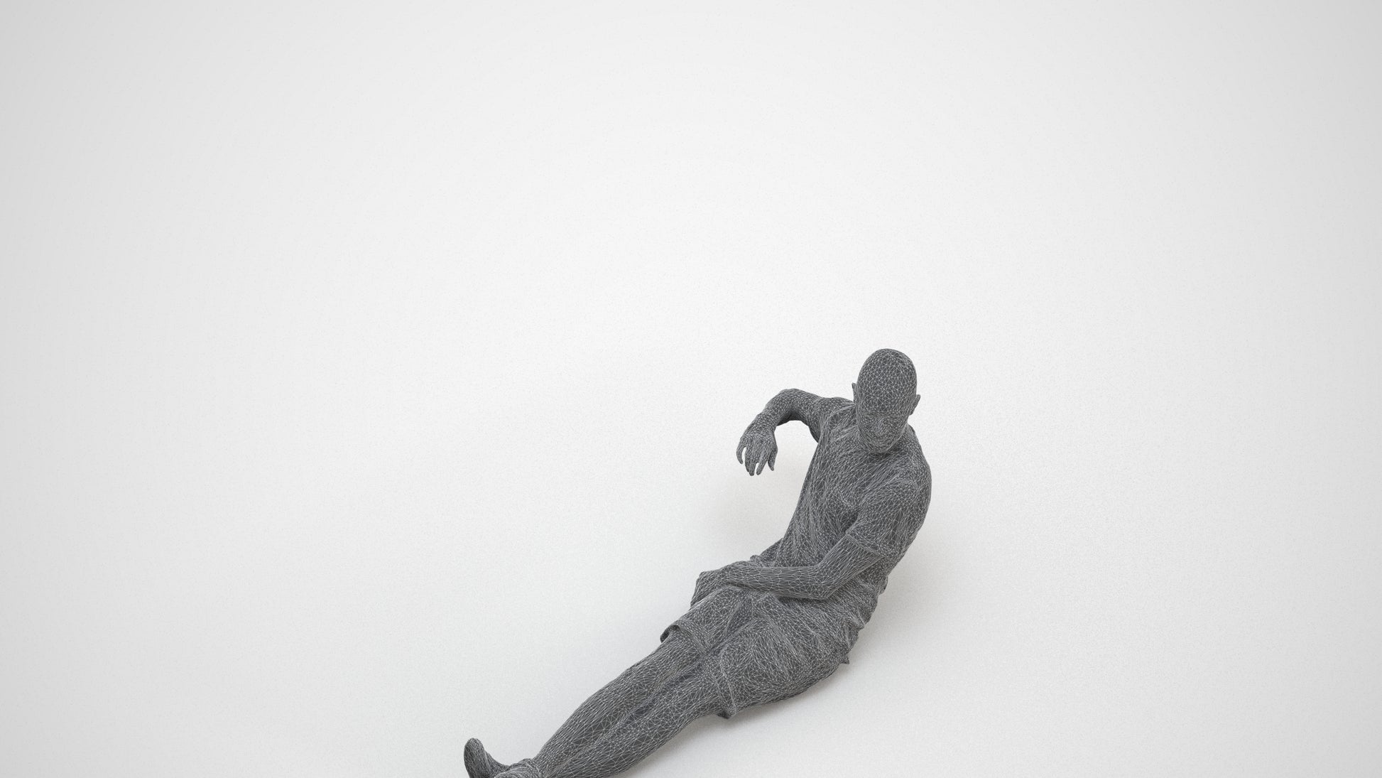 3D scanned man sitting casual, photorealistic archviz people for Enscape and SketchUp, wireframe three-quarter view