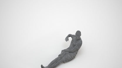 3D scanned man sitting casual, photorealistic archviz people for Enscape and SketchUp, wireframe three-quarter view