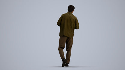photogrammetry 3D man casual walking, realistic human model archviz FBX, front view render