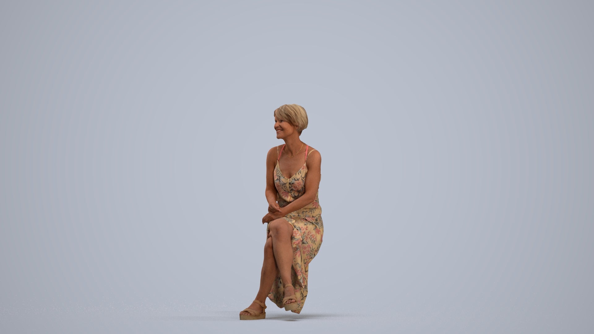 3D people model senior woman sitting, scanned human for 3ds Max rendering, standing pose render