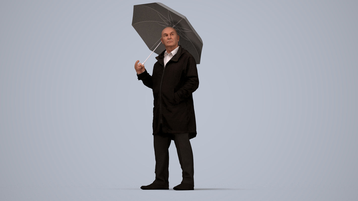 3D people model senior man business standing, scanned human for 3ds Max rendering, top-down view render