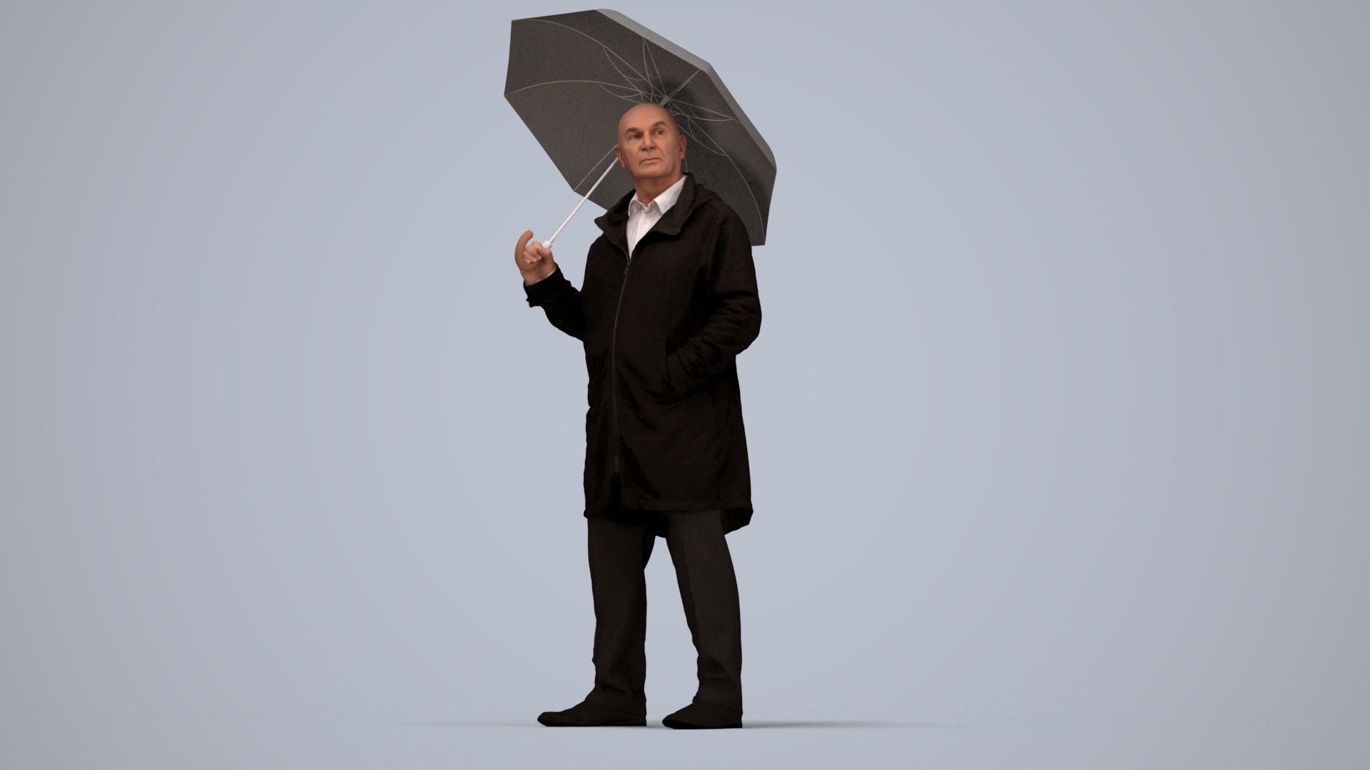 3D people model senior man business standing, scanned human for 3ds Max rendering, top-down view render