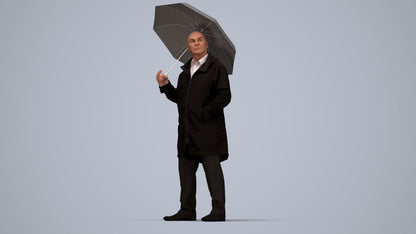 3D people model senior man business standing, scanned human for 3ds Max rendering, top-down view render