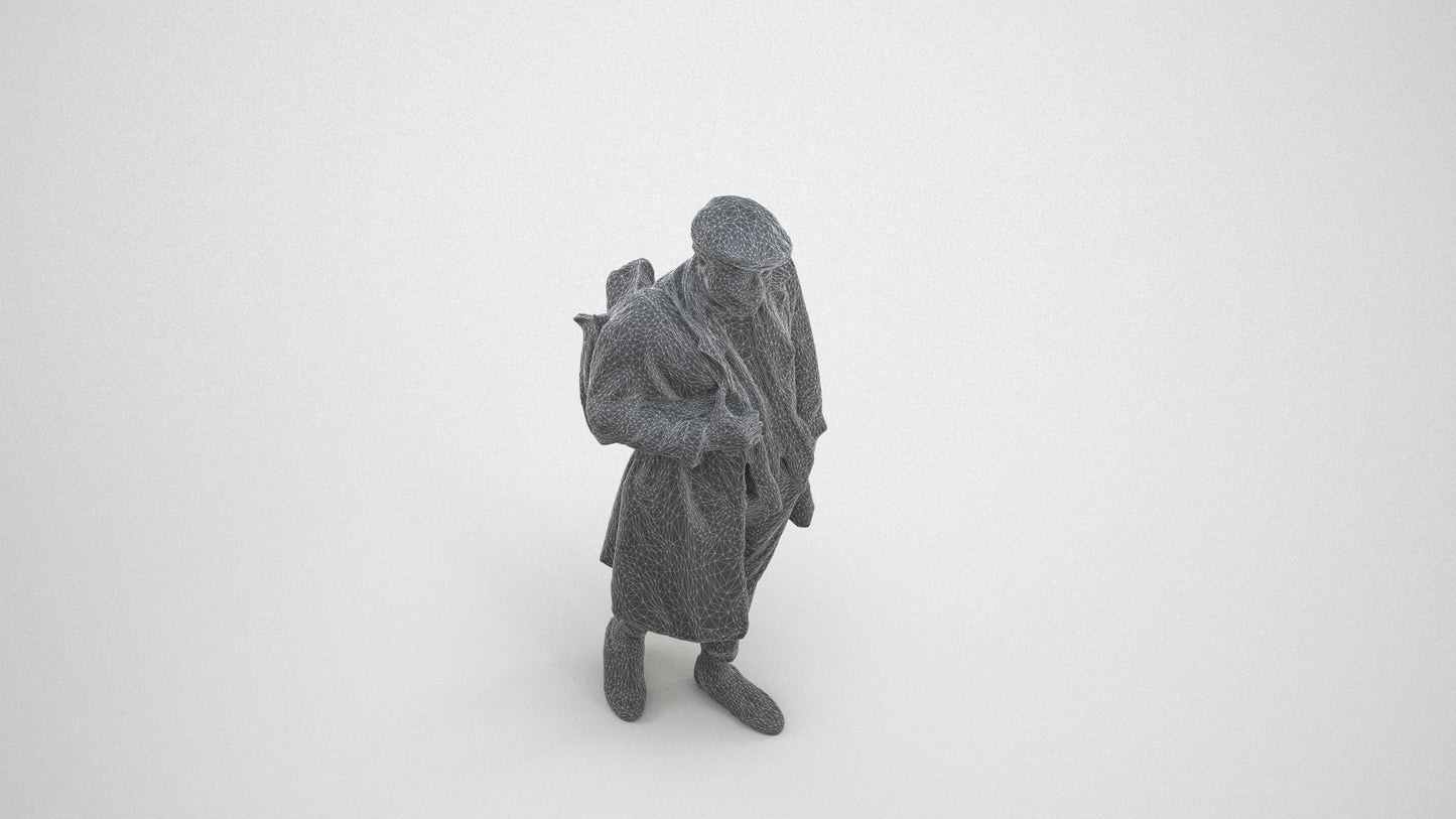 3D human model man casual walking, photogrammetry scanned person for archviz, wireframe three-quarter view
