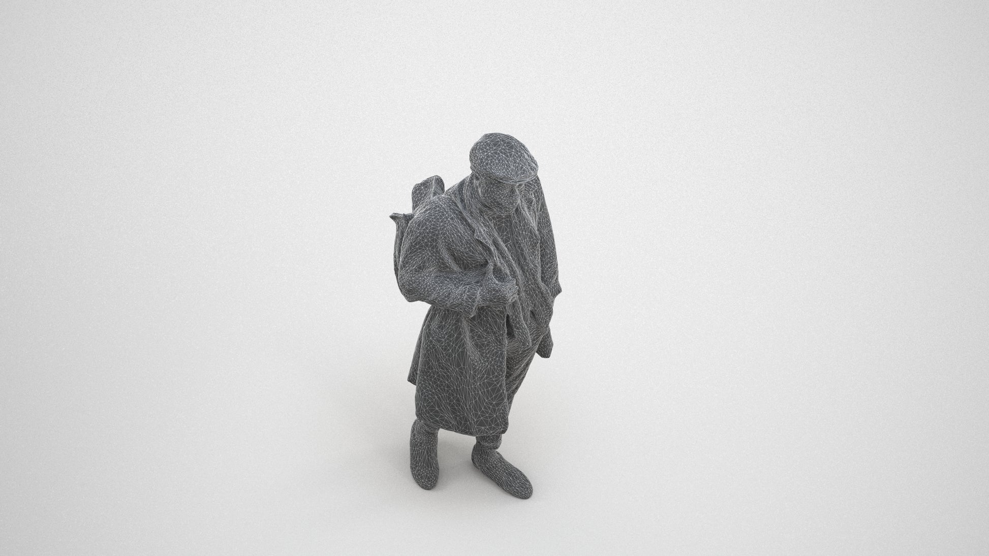 3D human model man casual walking, photogrammetry scanned person for archviz, wireframe three-quarter view