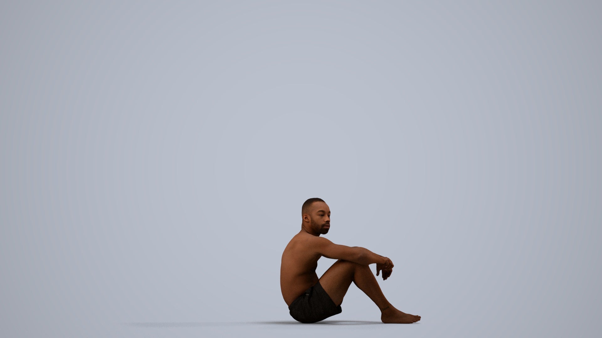 photogrammetry 3D man pool, realistic human model archviz FBX, side view render