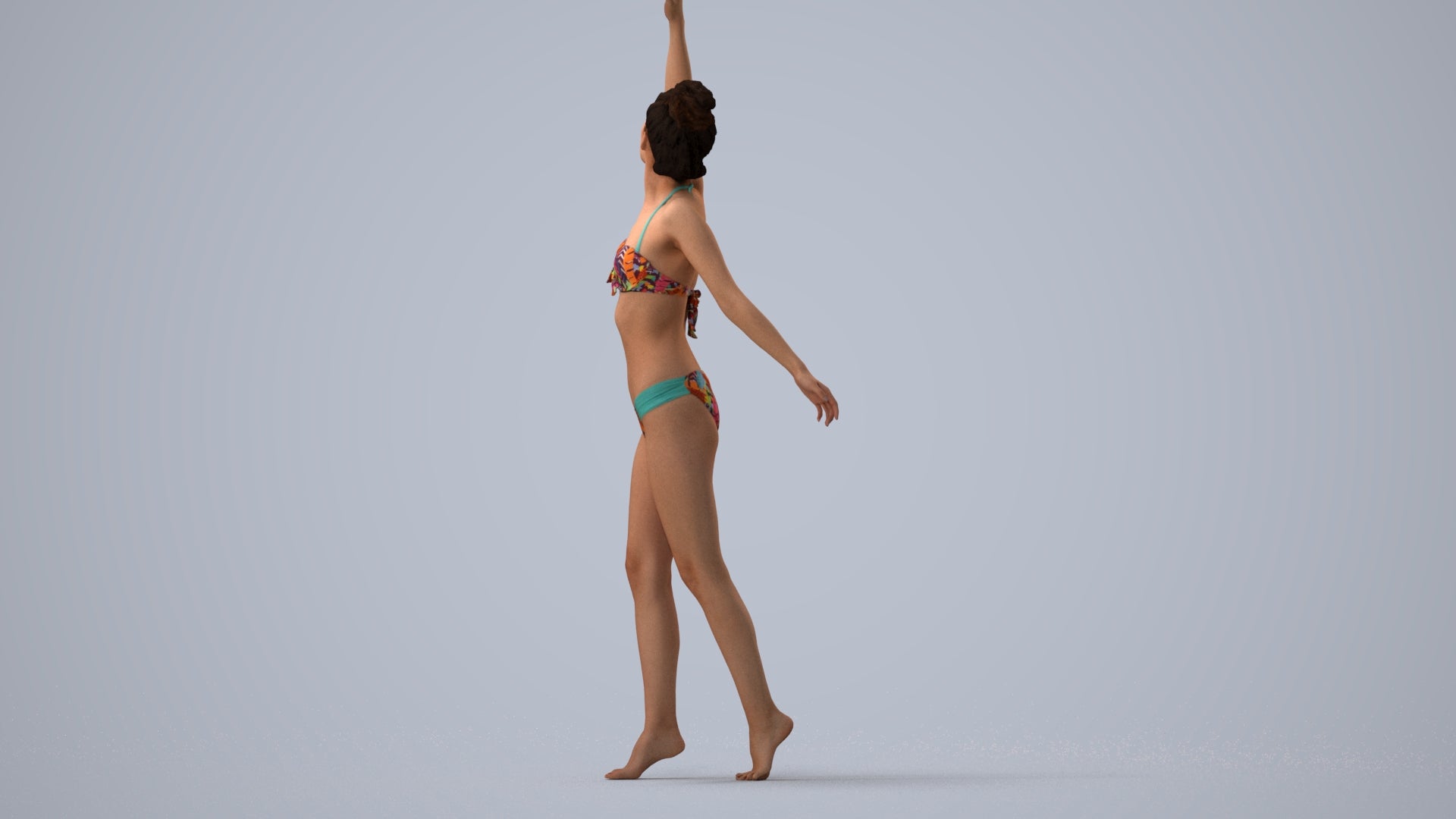 3D people model woman sport pool, scanned human for 3ds Max rendering, three-quarter view render