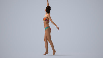 3D people model woman sport pool, scanned human for 3ds Max rendering, three-quarter view render