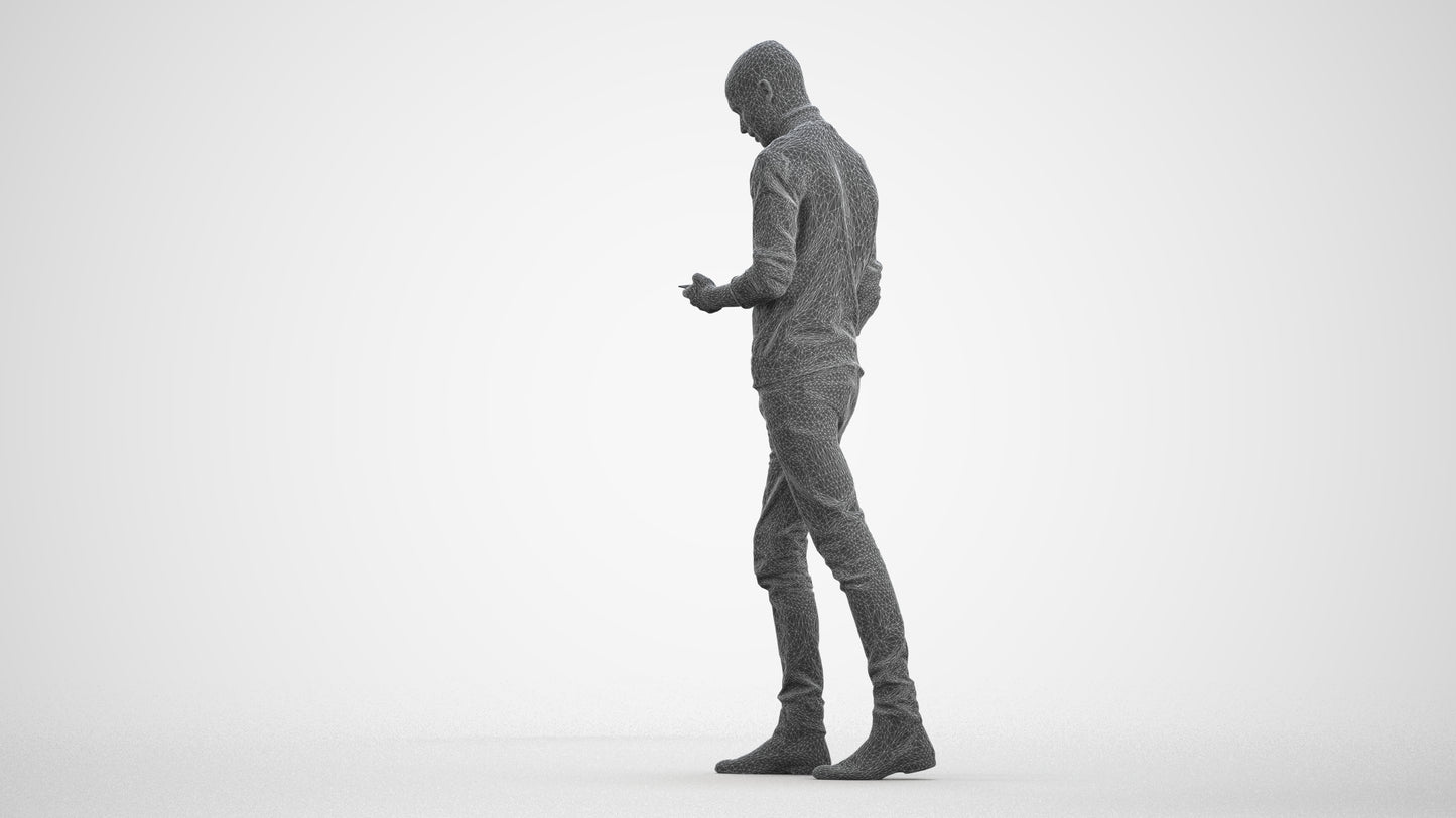 photogrammetry 3D man casual walking, realistic human model archviz FBX, wireframe front view