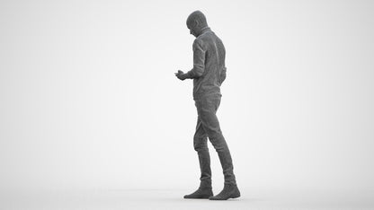 photogrammetry 3D man casual walking, realistic human model archviz FBX, wireframe front view