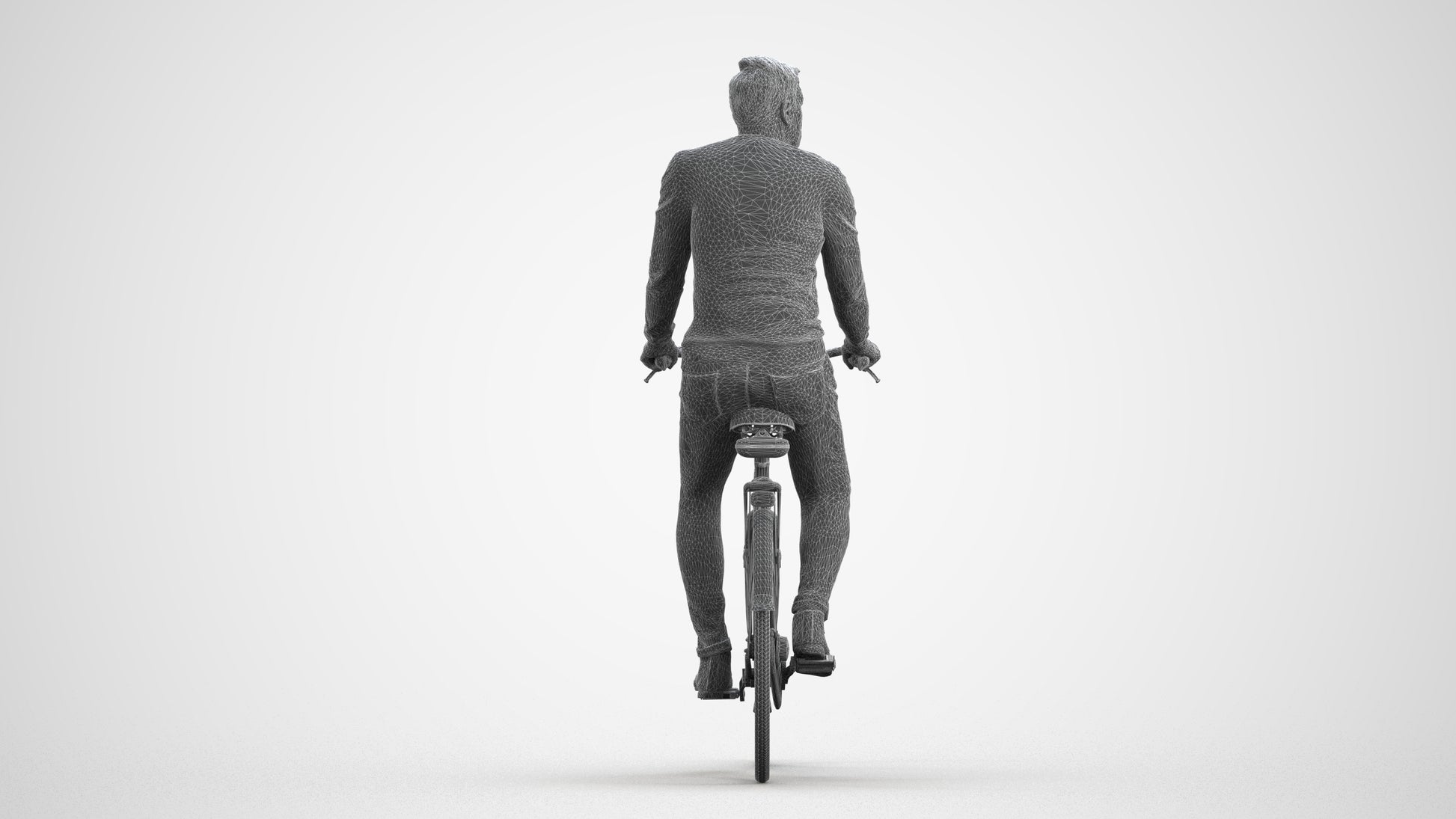 realistic 3D people man casual cycling, render-ready for V-Ray and Corona, FBX OBJ, wireframe front view