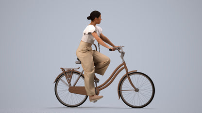 3D scanned woman cycling business, photorealistic archviz people for Enscape and SketchUp, side view render