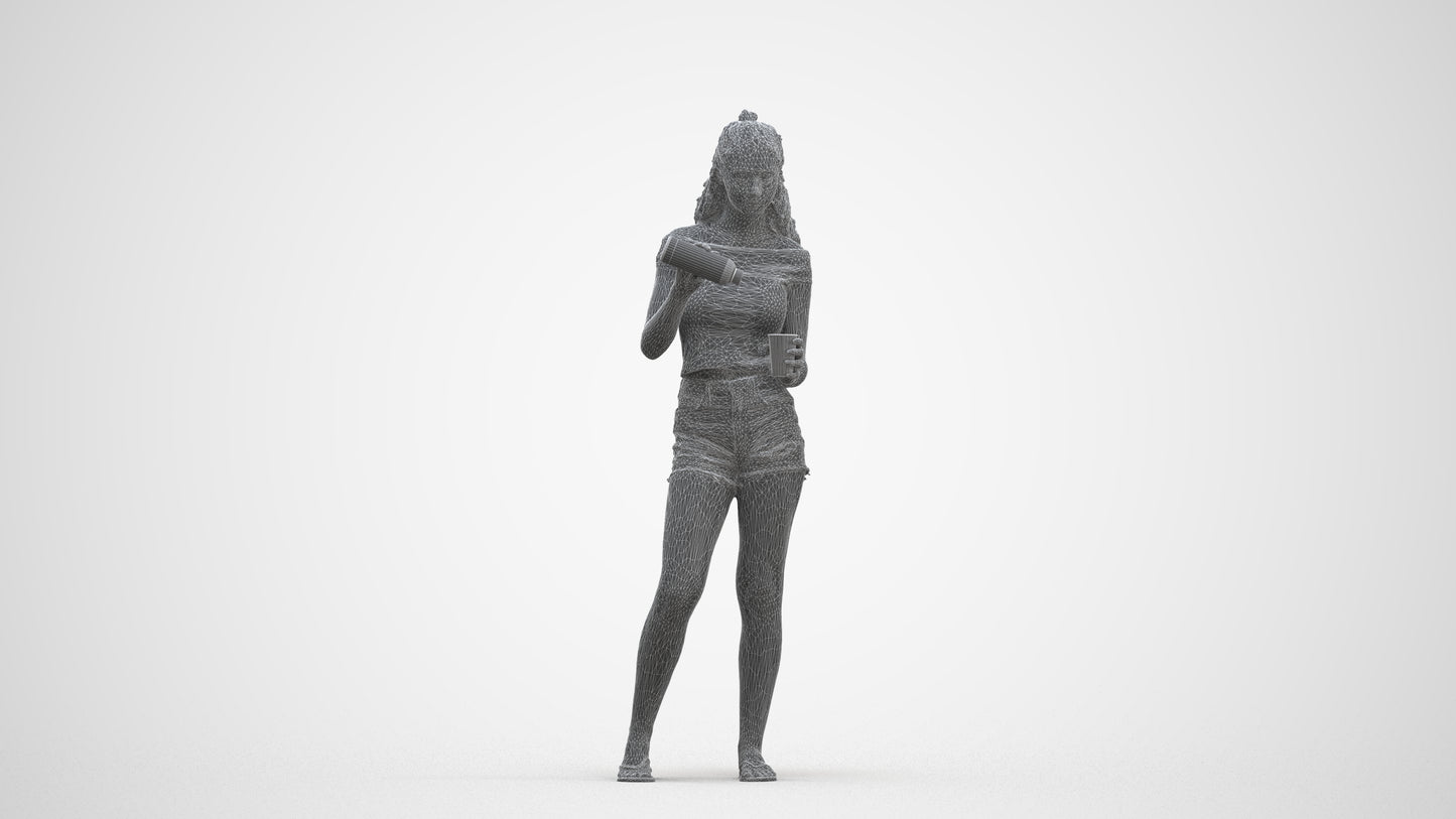 scanned 3D girl casual standing, photogrammetry people for Enscape and V-Ray, three-quarter front view render