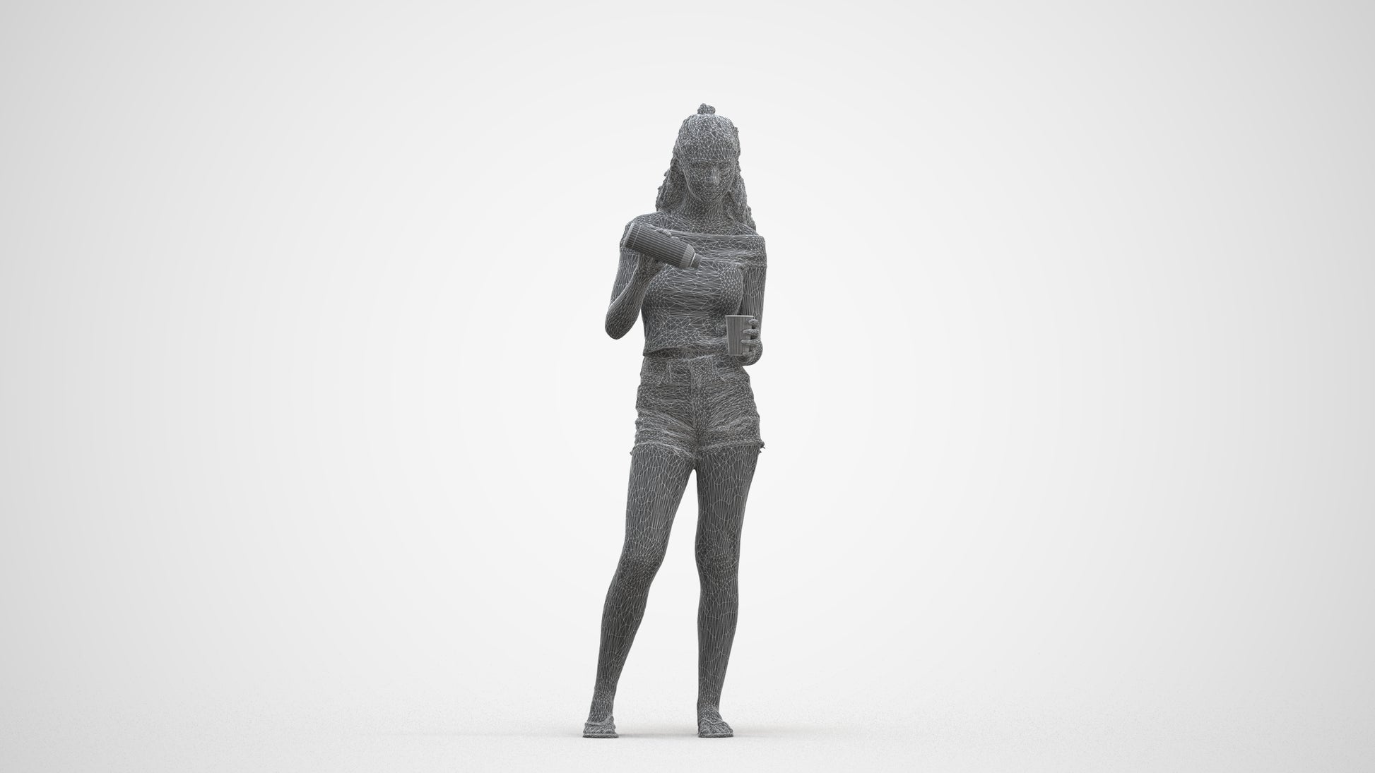 scanned 3D girl casual standing, photogrammetry people for Enscape and V-Ray, three-quarter front view render