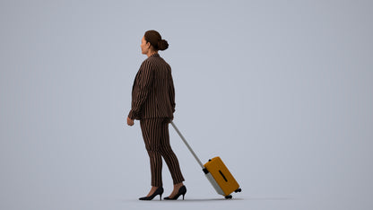 3D scanned woman walking business, photorealistic archviz people for Enscape and SketchUp, three-quarter view render