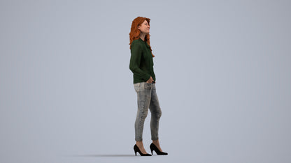 realistic 3D people woman casual standing, render-ready for V-Ray and Corona, FBX OBJ, side view render