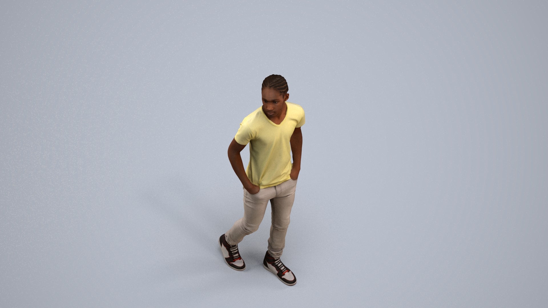 3D human model boy casual kids, photogrammetry scanned person for archviz, back view render