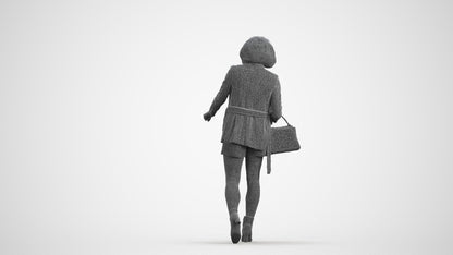 3D human model woman casual shopping, photogrammetry scanned person for archviz, wireframe front view
