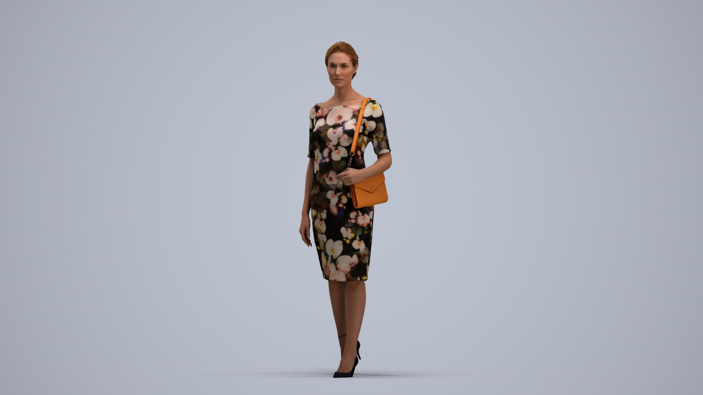 realistic 3D woman casual walking, scanned archviz people for Blender and 3ds Max, standing pose render