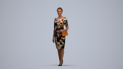 realistic 3D woman casual walking, scanned archviz people for Blender and 3ds Max, standing pose render