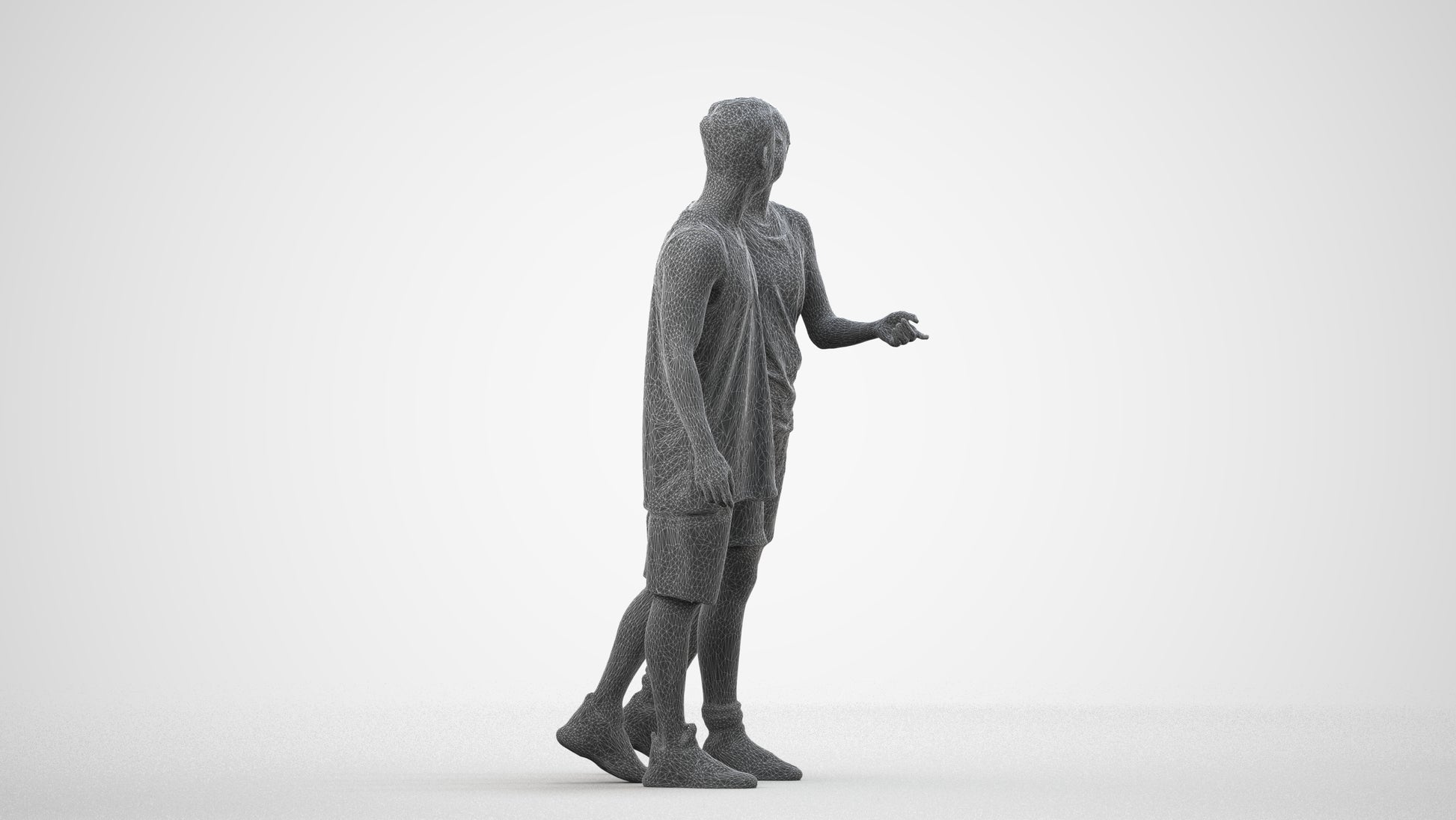 3D human model woman sport, photogrammetry scanned person for archviz, wireframe side view