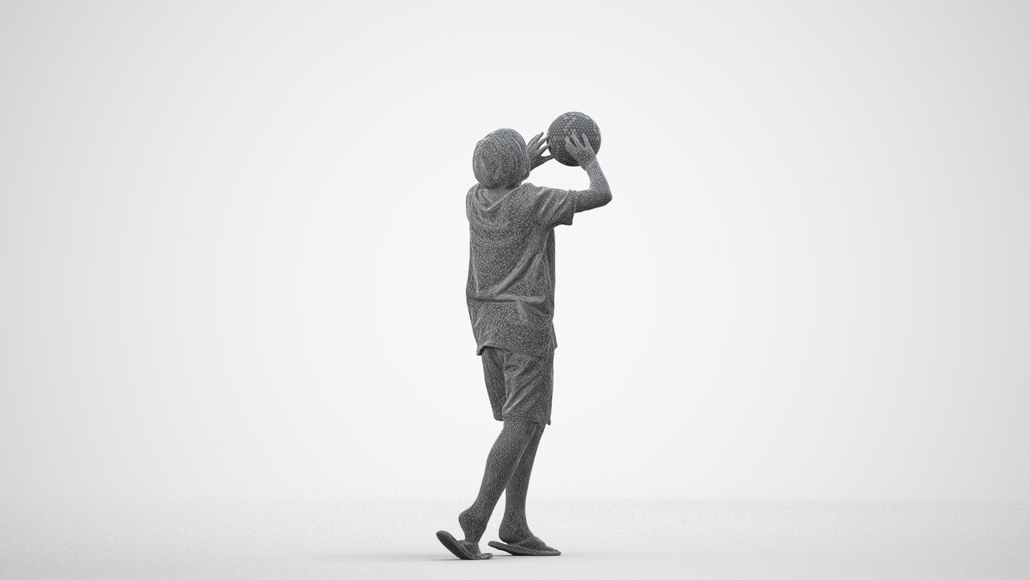 3D human model boy sport kids, photogrammetry scanned person for archviz, wireframe side view