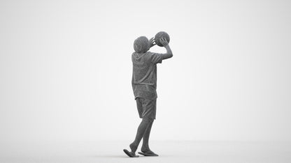 3D human model boy sport kids, photogrammetry scanned person for archviz, wireframe side view