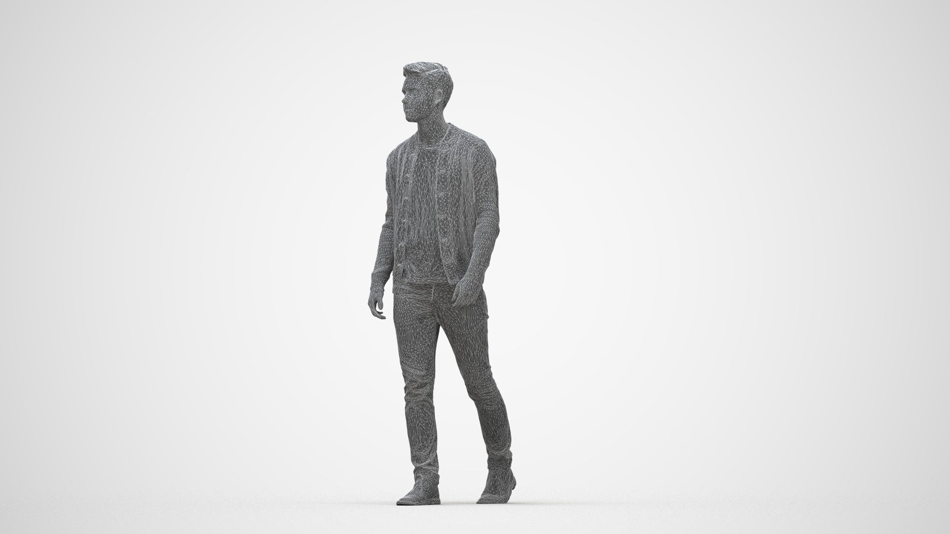 realistic 3D human man casual walking, archviz people FBX OBJ for Blender, wireframe back view