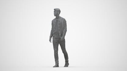 realistic 3D human man casual walking, archviz people FBX OBJ for Blender, wireframe back view