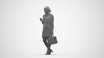 realistic 3D woman casual walking, scanned archviz people for Blender and 3ds Max, wireframe back view