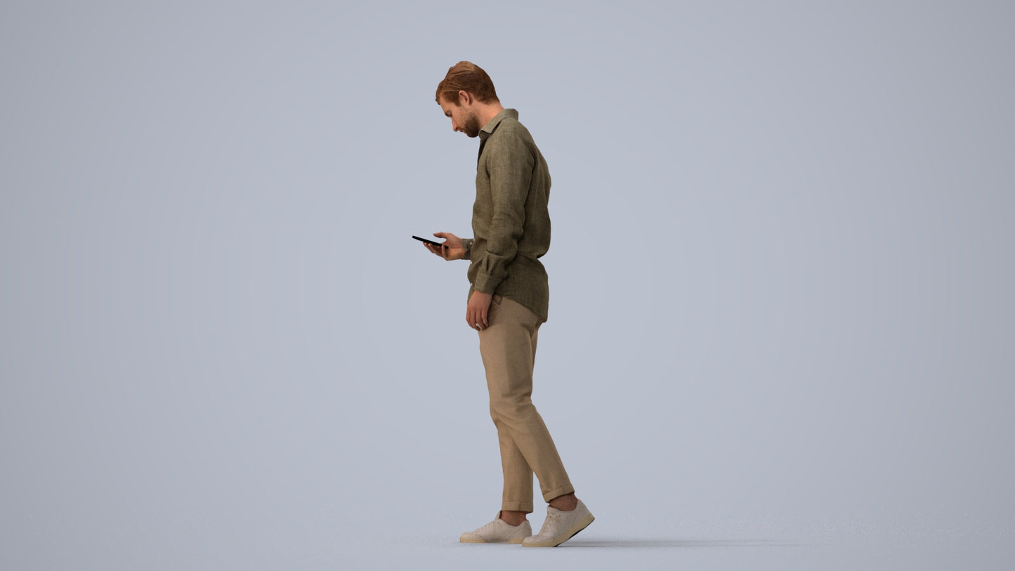 realistic 3D human man casual walking, archviz people FBX OBJ for Blender, three-quarter view render