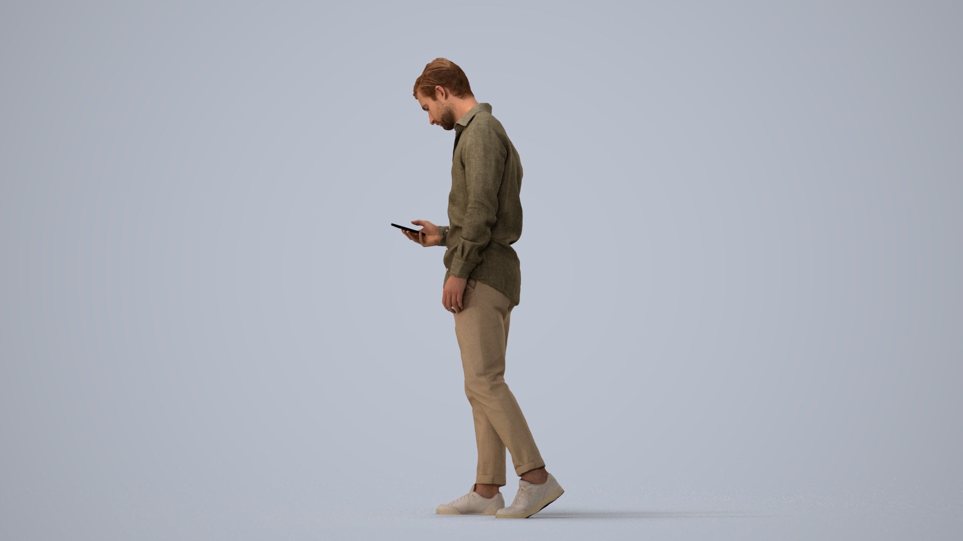 realistic 3D human man casual walking, archviz people FBX OBJ for Blender, three-quarter view render