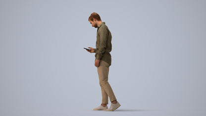 realistic 3D human man casual walking, archviz people FBX OBJ for Blender, three-quarter view render