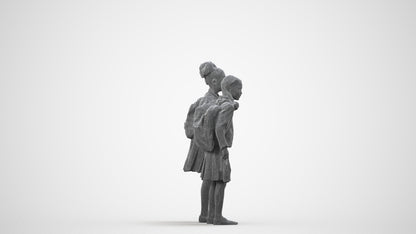 realistic 3D girl kids, scanned archviz people for Blender and 3ds Max, wireframe side view