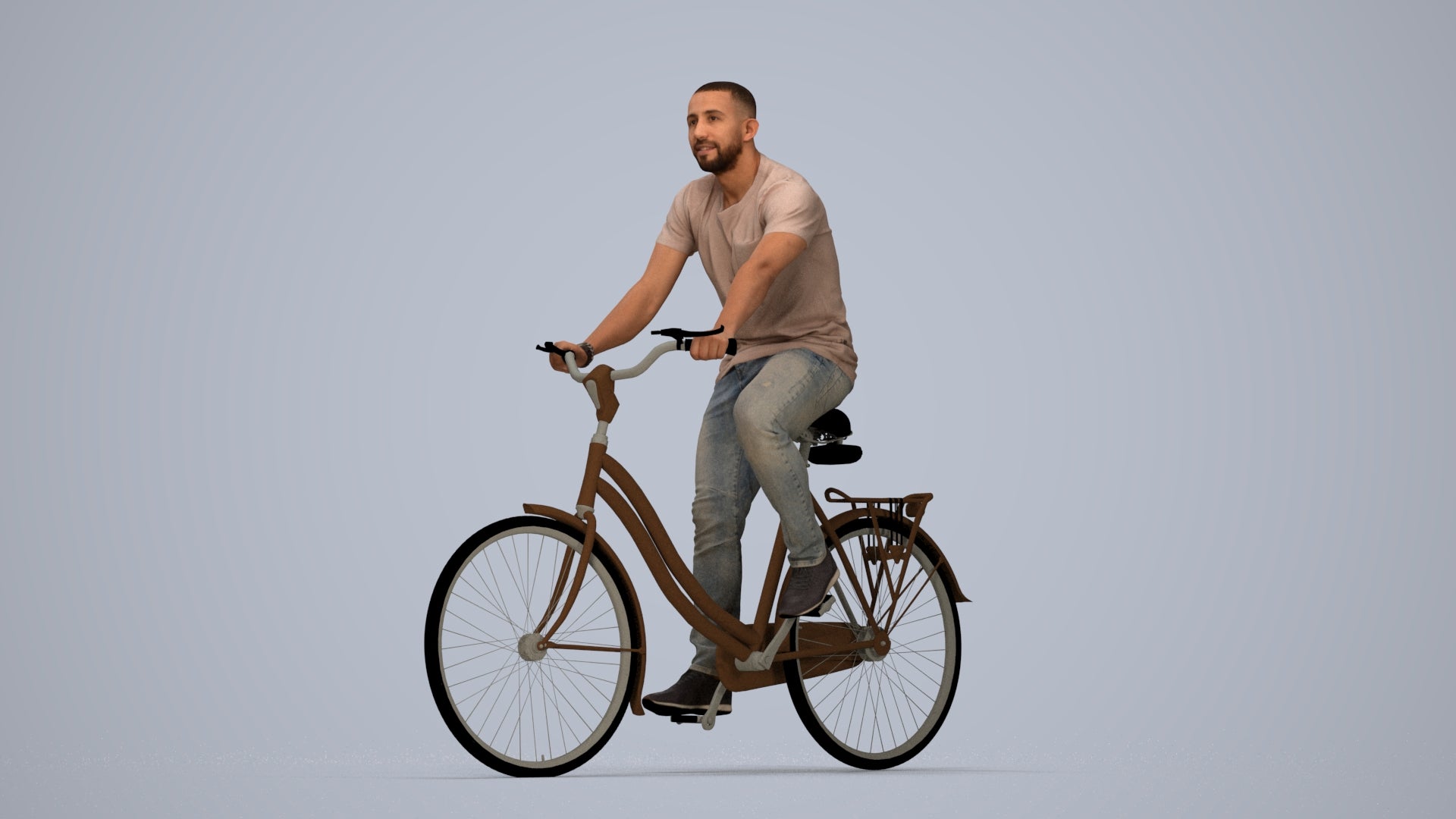 photogrammetry 3D man casual cycling, realistic human model archviz FBX, top-down view render