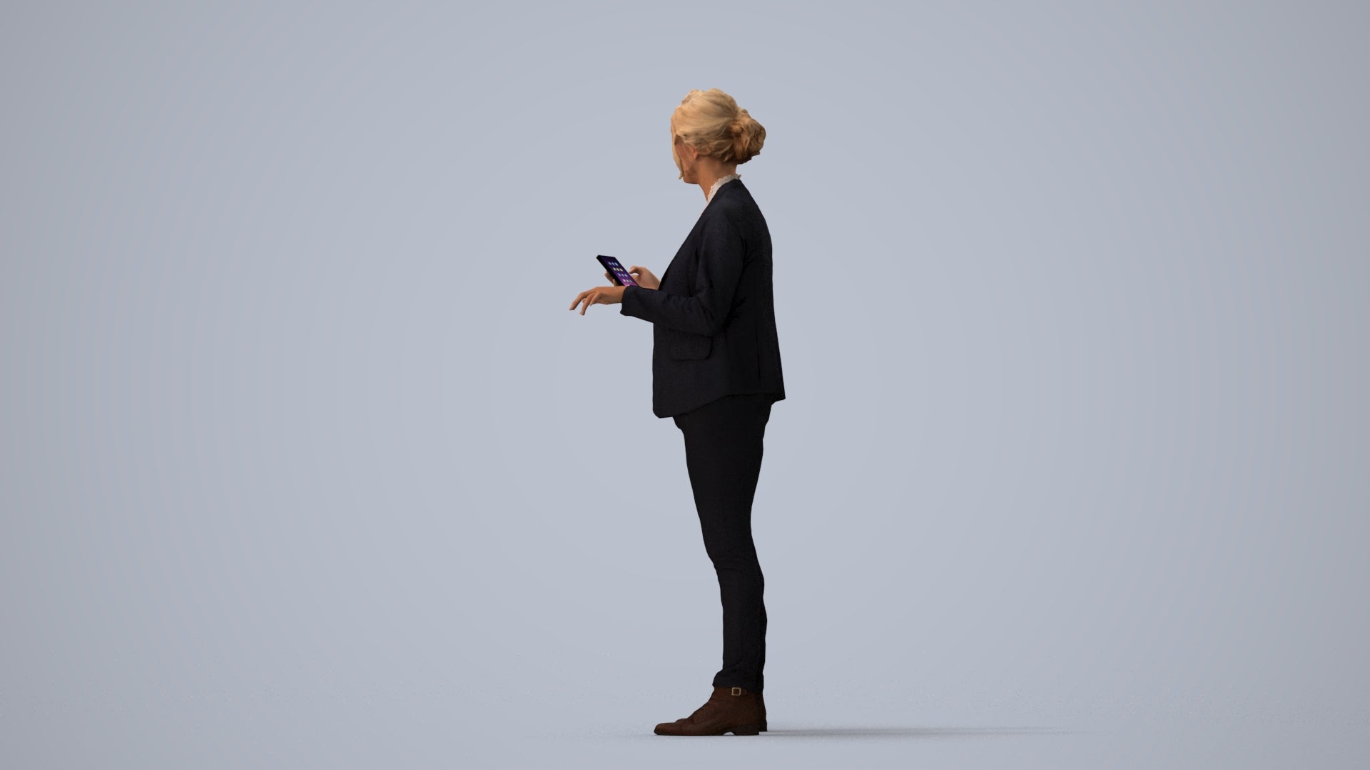 scanned 3D woman business, photogrammetry people for Enscape and V-Ray, three-quarter view render