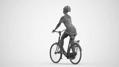 scanned 3D girl casual cycling, photogrammetry people for Enscape and V-Ray, wireframe front view