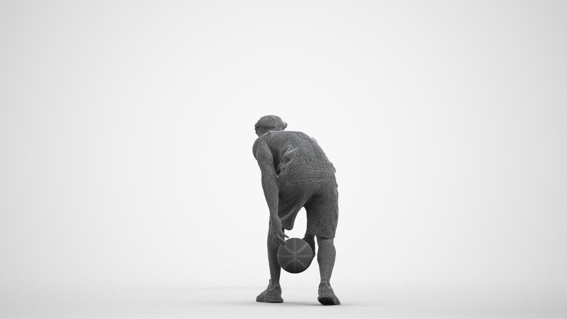 3D people model man sport, scanned human for 3ds Max rendering, wireframe front view