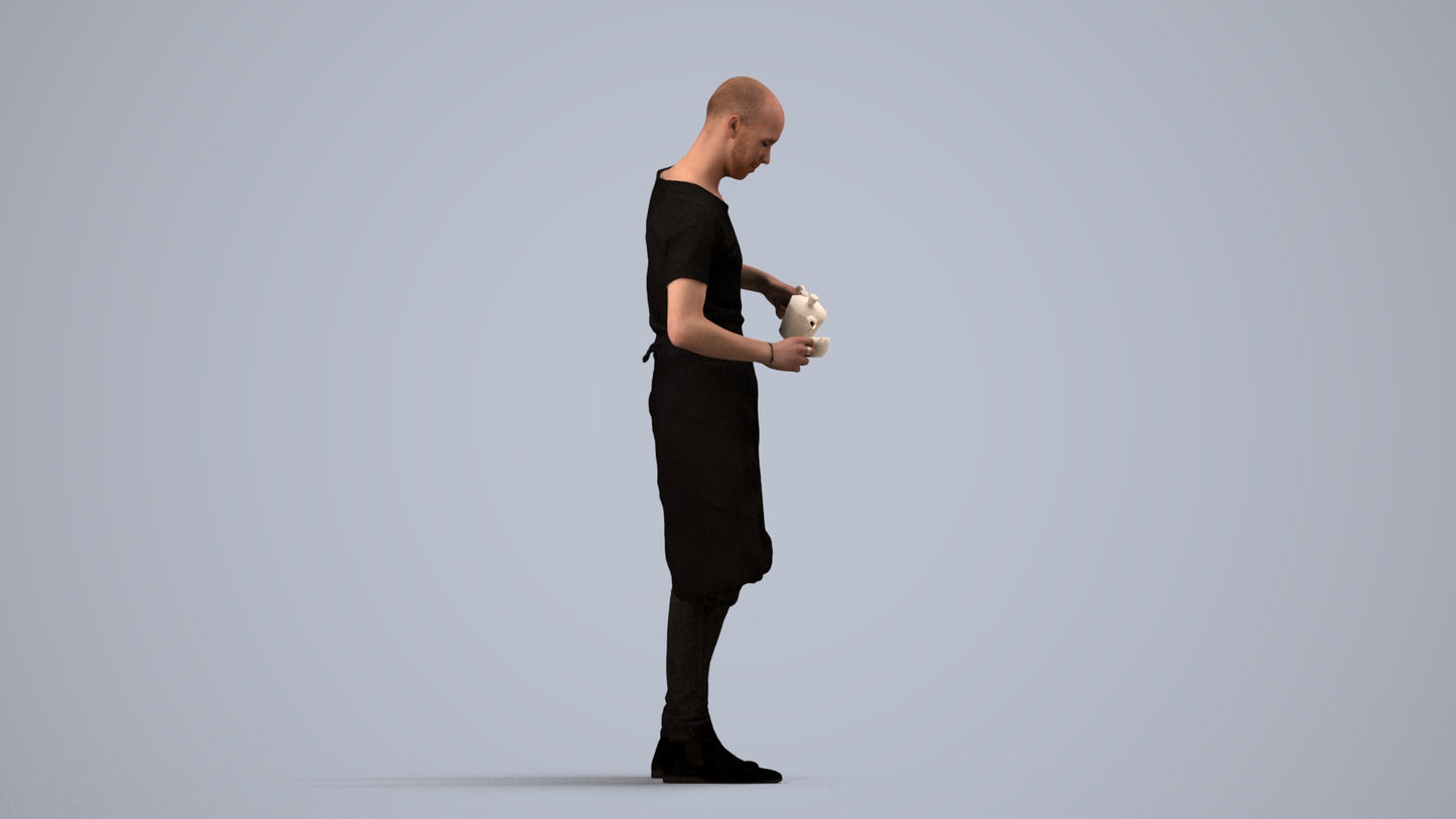 3D scanned man standing, photorealistic archviz people for Enscape and SketchUp, side view render