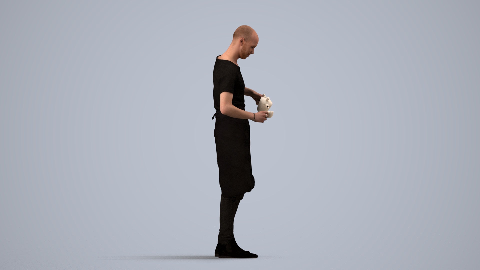 3D scanned man standing, photorealistic archviz people for Enscape and SketchUp, side view render