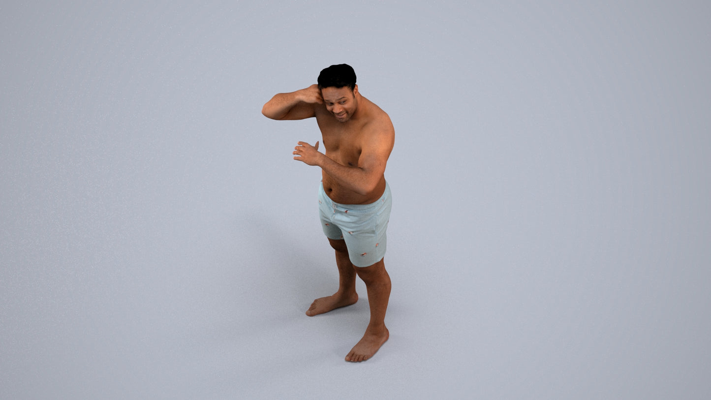 realistic 3D human man pool, archviz people FBX OBJ for Blender, back view render