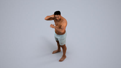 realistic 3D human man pool, archviz people FBX OBJ for Blender, back view render