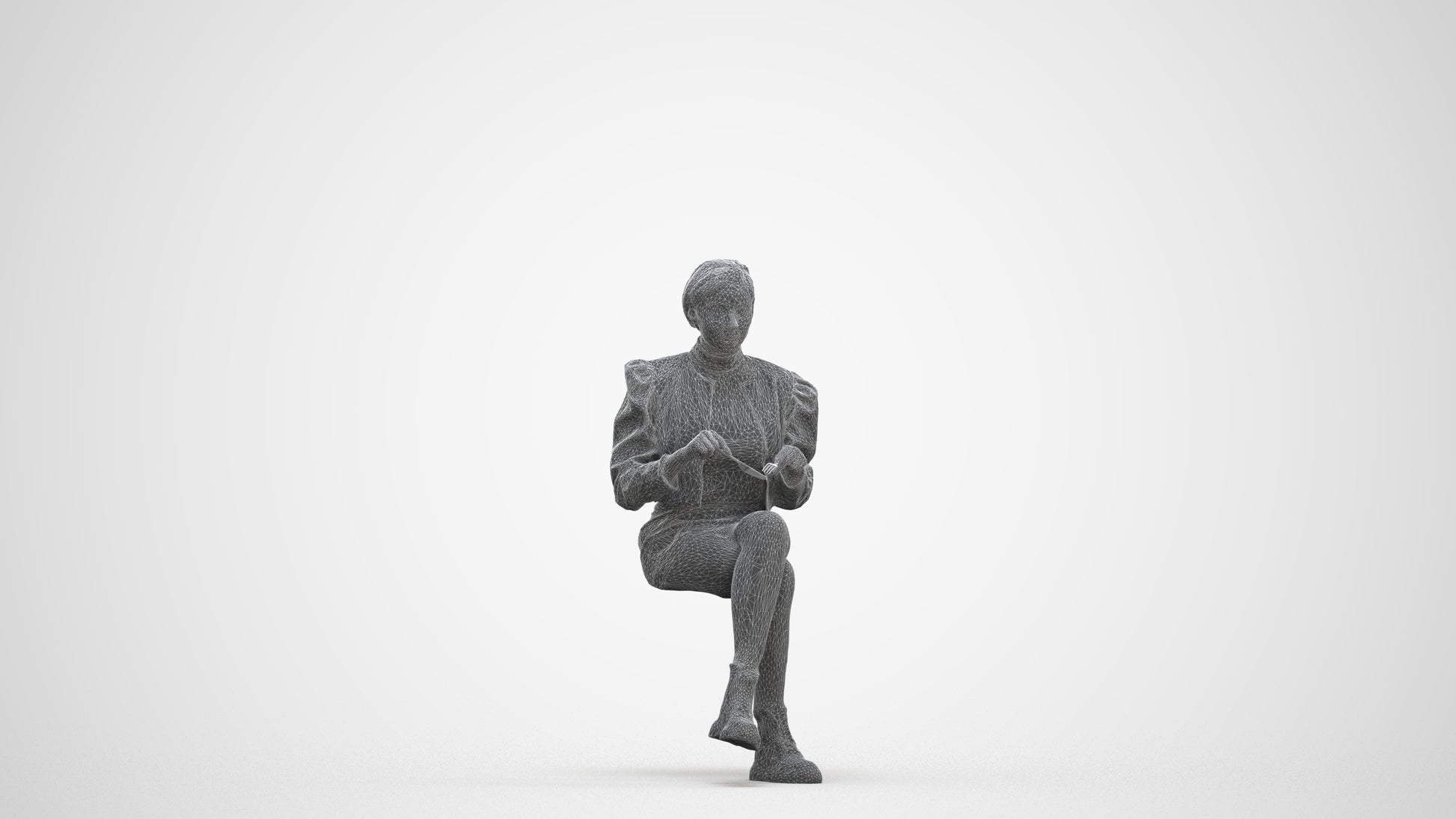 3D people model woman casual sitting, scanned human for 3ds Max rendering, three-quarter front view render