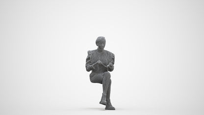 3D people model woman casual sitting, scanned human for 3ds Max rendering, three-quarter front view render