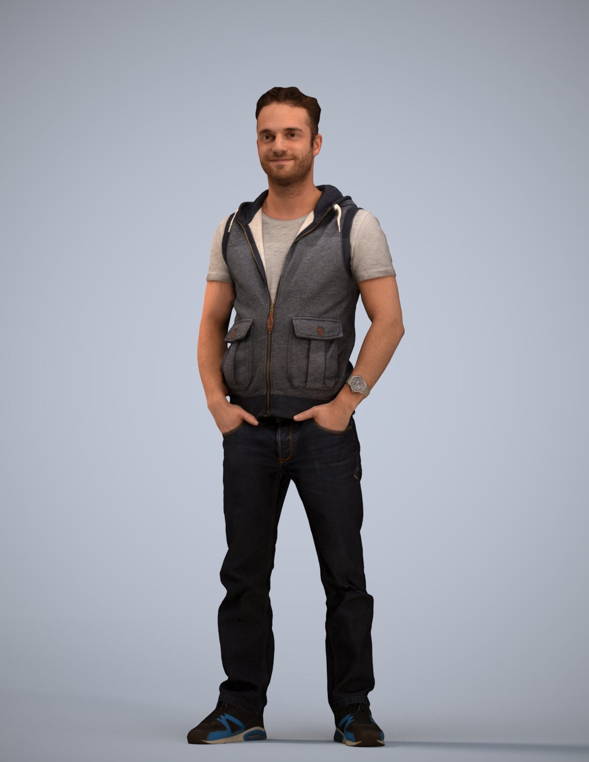 realistic 3D human man casual standing, archviz people FBX OBJ for Blender